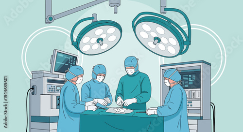 Surgical Team in Operating Room with Modern Medical Equipment