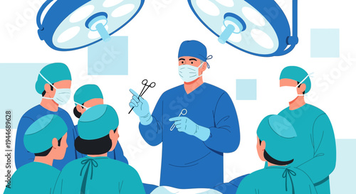 Surgical Team in Operating Room, Surgeons Preparing for Operation Under Surgical Lights