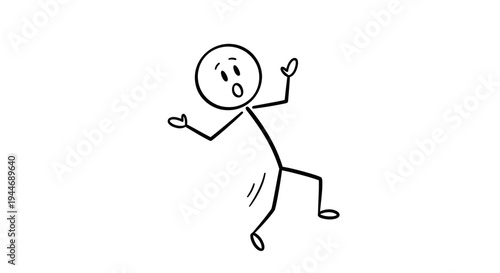 Cartoon Stick Figure Man Falling or Stumbling While Expressing Surprise on an Isolated White Background
