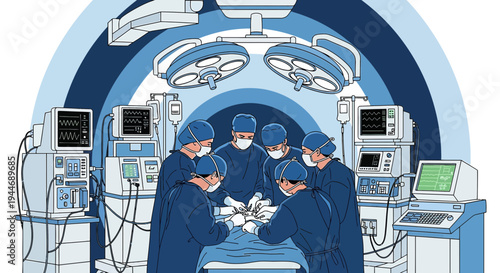 Surgical Team Performing Operation in Modern Operating Room with Advanced Medical Equipment