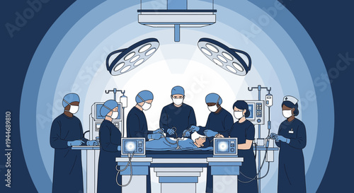 Surgical Team Performing Operation in Modern Operating Room with Medical Equipment