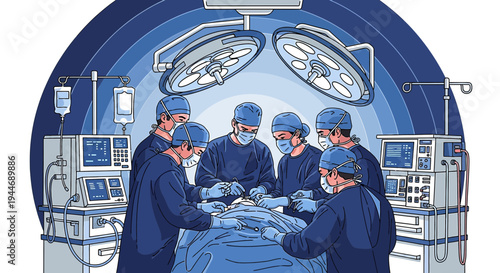 Surgical Team Performing Operation in Modern Operating Room with Medical Equipment
