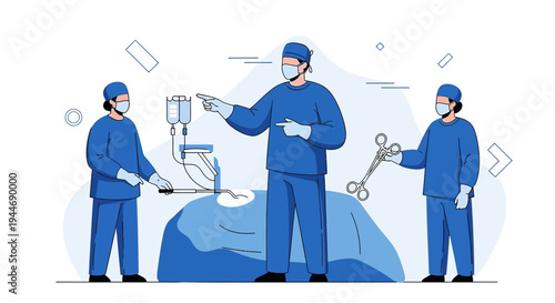Surgical Team Performing Operation in Operating Room with Medical Equipment