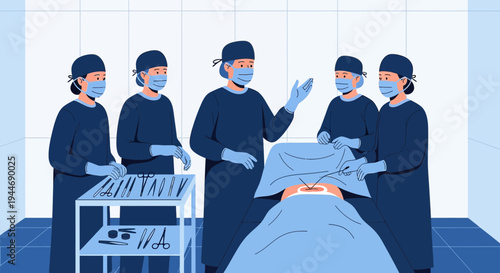 Surgical Team Performing Operation in Operating Room