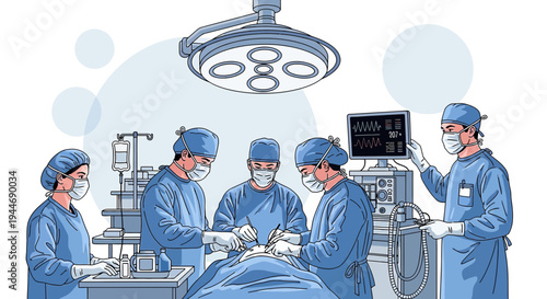 Surgical Team Performing Operation in Modern Operating Room