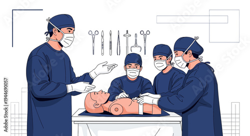 Surgical Team Training on Medical Dummy: Doctor Teaching Students in Operating Room