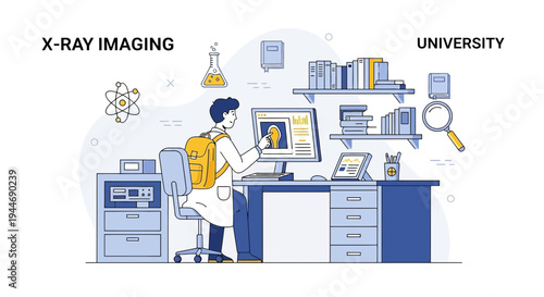 University Student Studying X-Ray Imaging and Medical Science in a Lab
