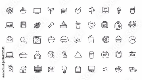 Business nature and food mix icons hand-drawn doodle animation 4k with alpha channel on transparent background.