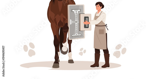 Veterinarian Performing Diagnostic Imaging on Horse Leg