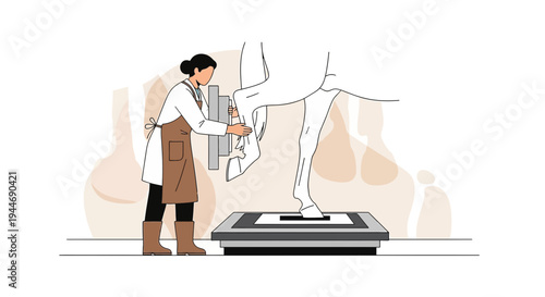 Veterinarian performing diagnostic imaging on a horse's leg with advanced technology