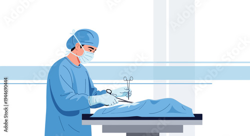 Veterinarian Performing Surgery on Animal Patient in Operating Room