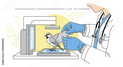 Veterinarian Performing X-ray on Small Bird for Diagnosis and Treatment