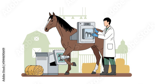 Veterinarian performs advanced imaging scan on horse for diagnosis and treatment