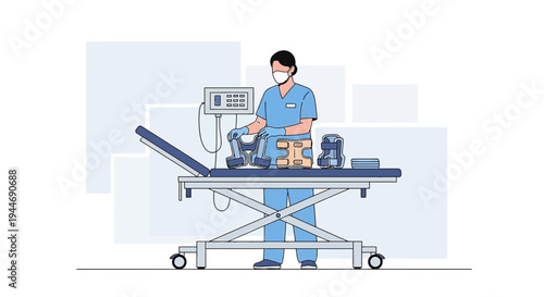 Veterinarian Prepares Medical Equipment for Animal Surgery on Examination Table