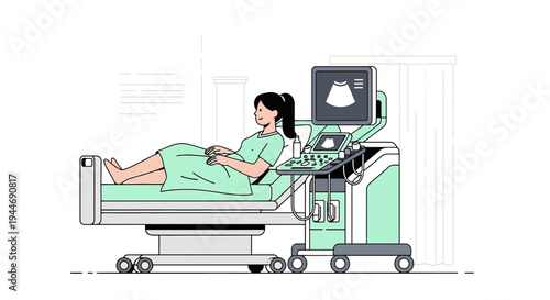 Woman Undergoing Ultrasound Examination in Medical Clinic