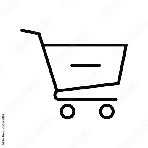 Cart with Minus Sign Icon – Flat Line Art, Clean Black Outline