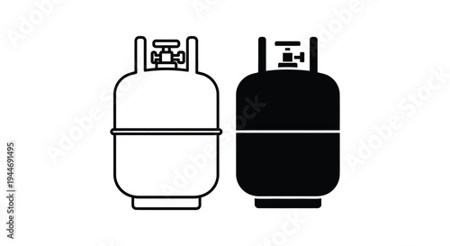 Vector graphic illustration of gas cylinders in outline and solid fill designs for energy concept