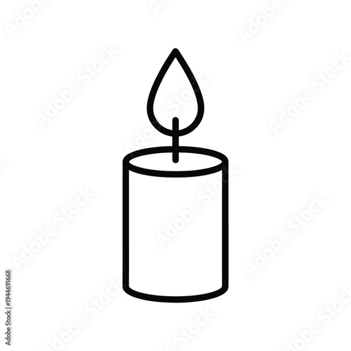 Christmas Candle Flame Icon – Flat Line Art, Solid Black Design