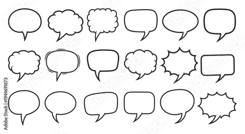 Collection of various black outline comic book-style speech bubble vector shapes for graphic design communication