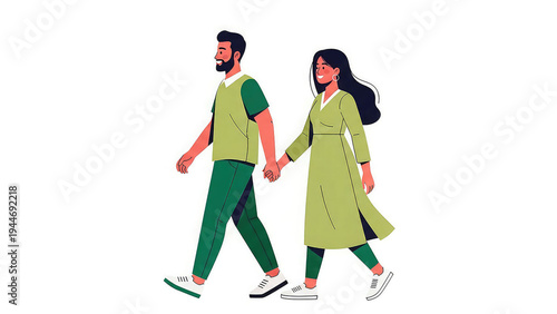 A vector illustration of a couple walking hand in hand