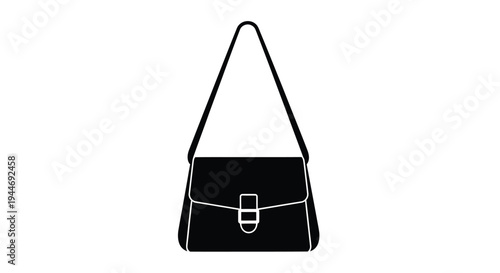 Simple black handbag design with a flap and buckle silhouette