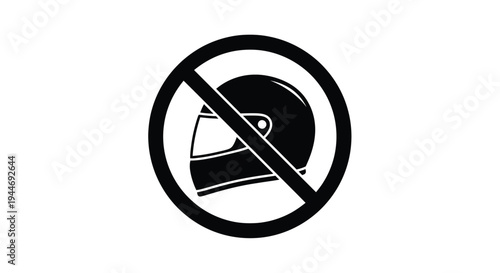 Prohibition sign depicting a motorcycle helmet stark black silhouette