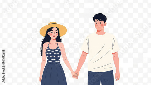 A cartoon illustration of a couple holding hands together happily
