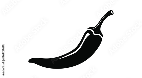 A striking black silhouette of a single chili pepper