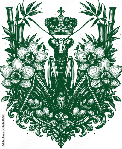 Royal Praying Mantis Orchid & Bamboo Art