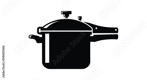 Black pressure cooker illustration with handles a minimalist silhouette