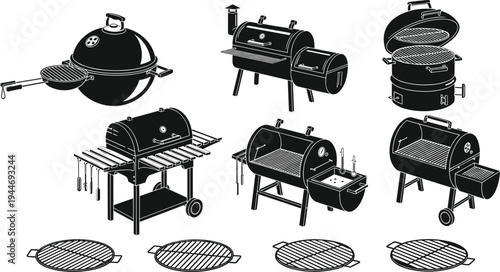 Collection of breakfast items including fried egg, bacon, frying pan, spatula, salt shaker, and coffee cup, in a clean line art style.