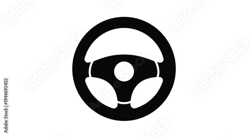 Simple black steering wheel graphic on a white background silhouette