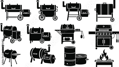 Vector illustration of a classic fast food meal: cheeseburger, french fries, strawberry milkshake, condiments, and cutlery.