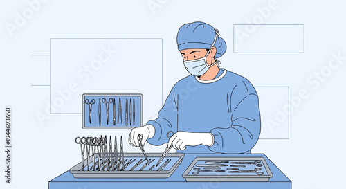 Surgeon Preparing Surgical Instruments for Operation in Sterile Operating Room