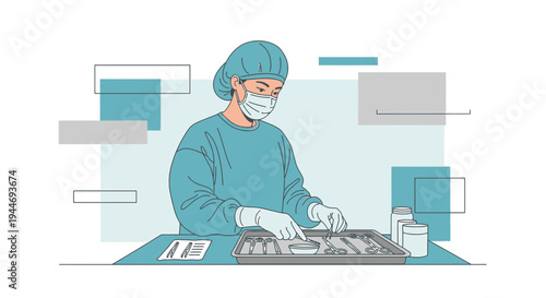 Surgeon Preparing Surgical Instruments for Operation in Sterile Operating Room