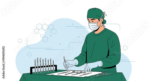 Surgeon Preparing Surgical Instruments for Operation, Medical Equipment, Sterile Environment