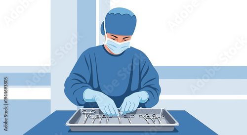 Surgeon Preparing Surgical Instruments in Operating Room