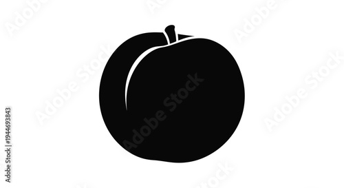 A simple black silhouette of a ripe peach fruit silhouette