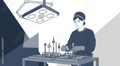 Surgeon Preparing Surgical Instruments Under Operating Room Light