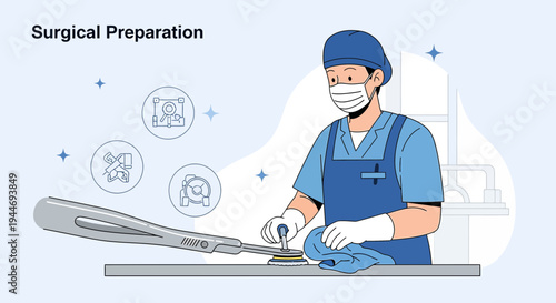 Surgeon Preparing Surgical Tools for Operation, Sterilization and Medical Procedure