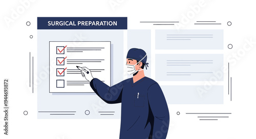 Surgeon reviews checklist for surgical preparation, medical procedure planning