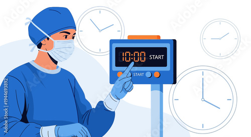 Surgeon Starting Timer on Digital Display Before Surgical Operation, Medical Time Management