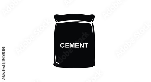 Black silhouette of a cement bag with text industrial design silhouette