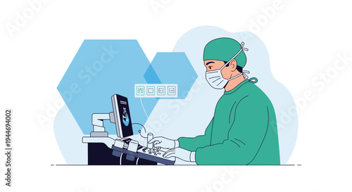 Surgeon using advanced technology for medical imaging and patient care in operating room