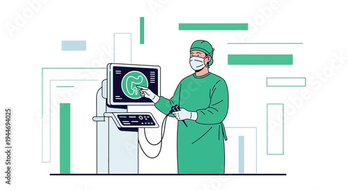 Surgeon Using Laparoscopic Equipment for Minimally Invasive Surgery on Digital Display