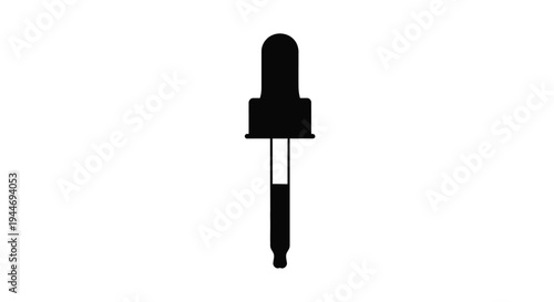 A simple black silhouette of a dropper bottle against white background