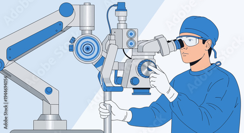Surgeon using robotic arm and microscope for advanced surgery, medical technology innovation