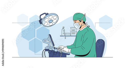 Surgeon Using Ultrasound Machine in Operating Room, Modern Medical Technology