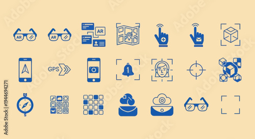Augmented Reality Icons Set - AR Technology, Navigation, Interface, UI Elements