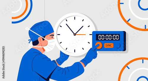 Surgeon with Clock and Timer, Medical Time Management, Healthcare Efficiency